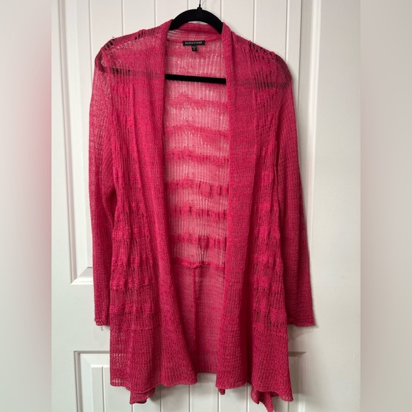 Eileen Fisher Cardigan Pink Open Front Weave Knit Swing Crochet - Picture 1 of 4
